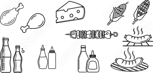 Bbq and picnic food illustration set Vector