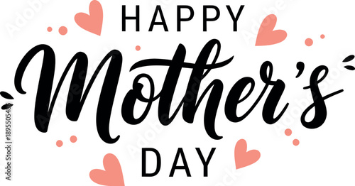 Happy mothers day decorative lettering with hearts and floral elements