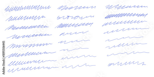 Scribble doodle underlines and border collection. Squiggle sketchy lines and swirl strokes. Hand drawn vector ink illustration. Scratch scribble horizontal wavy and squiggly lines