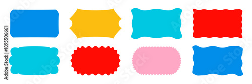 Wavy organic rectangle bright colorful abstract shapes with playful hand-drawn curvy edges. Fun fluid frames and text boxes for banners, posters, stickers, backgrounds, modern graphic design projects