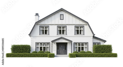 Konstfotografi Elegant white house PNG isolated on transparent background, classic American hom
