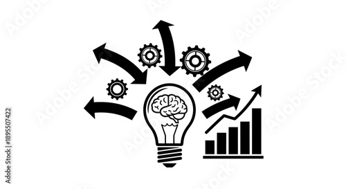 Innovation and Growth Concept with Brain Lightbulb and Gears.