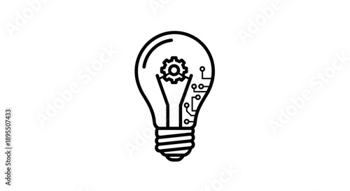 Innovative light bulb with gear and circuit board illustration.