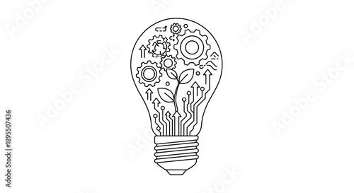 Innovative Light Bulb Concept with Gears and Circuits.