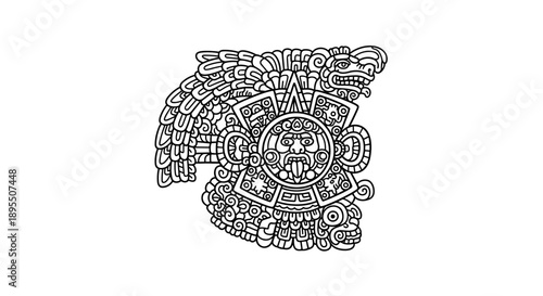 Intricate Aztec Sun Stone Calendar Symbol Illustration 1.