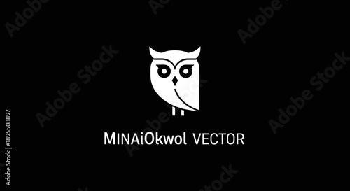 Minimalist White Owl Logo Vector Art.