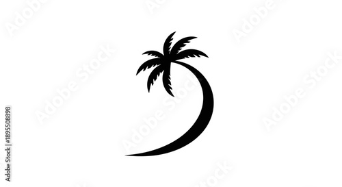 Minimalist Silhouette of a Curved Palm Tree.