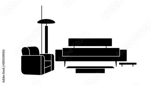 Modern Living Room Furniture Set Silhouette.