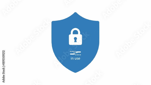Blue shield with lock symbol.