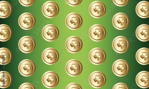 St Patricks Day seamless pattern background with leprechaun gold and shamrock