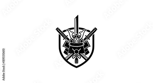 Samurai Warrior Emblem with Crossed Swords and Helmet.