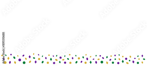 Mardi Gras Confetti Bottom Border in Purple Green Gold Colors on White Background