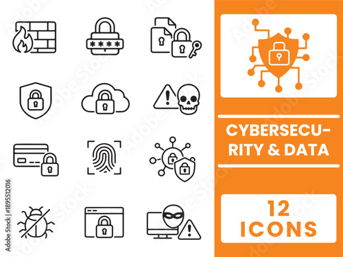 Cybersecurity Flat Icons – Firewall, Encryption & Data Security