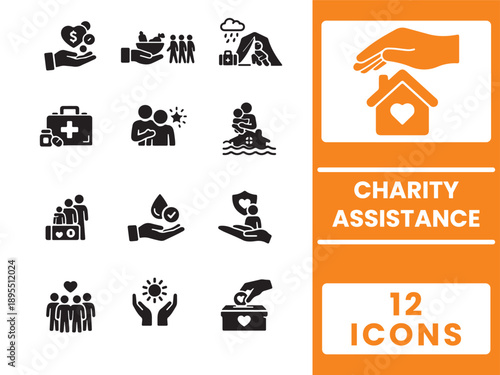 Humanitarian Aid & Charity Flat Icons – Donations, Relief & Support