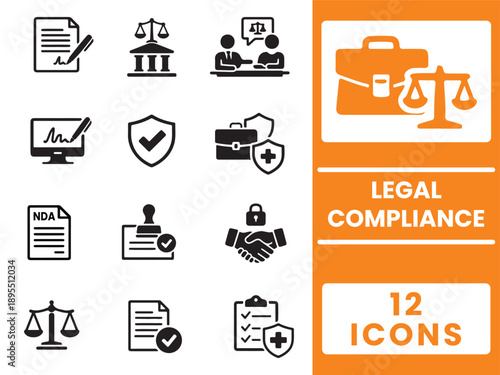 Legal & Business Compliance Flat Icons – Contracts, Justice & Compliance