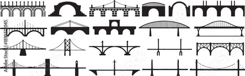 bridge collection vector icons of arch beam truss suspension types
