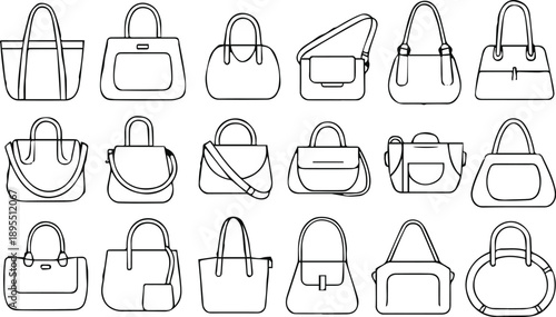 handbag outline illustrations flat line art bags for catalogs