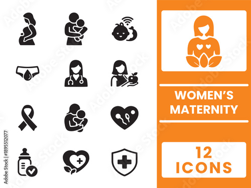 Women Healthcare & Maternity Flat Icons – Pregnancy, Motherhood & Baby Care