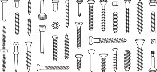 screw hardware components vector sheet with labeled parts