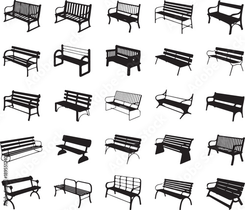 bench design icons vector silhouettes for urban planning use