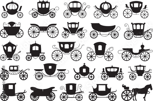 carriage silhouettes set historic horse drawn coach icons