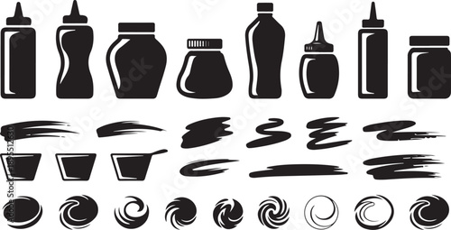 bottle vector illustration set sauce jars cap nozzle bowl icons