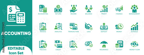 Financial Accounting Banking Money Management Vector Icon Set
