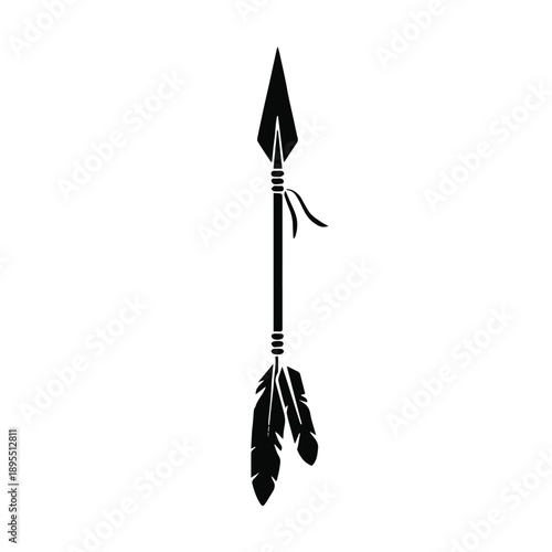 spear ceremonial design with feathers ribbon and symmetrical shaft