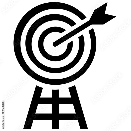A 3d illustration of a red arrow hitting the center of a target circle symbol to represent business success and goal accuracy in a competitive marketing concept
