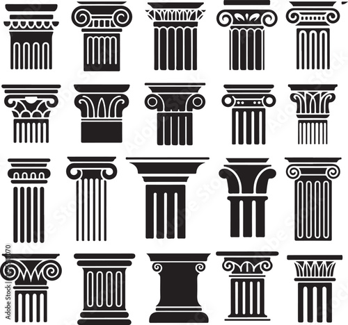 column comparative doric ionic corinthian capital designs vector