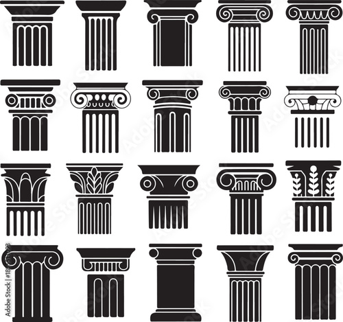 column set of twenty classical capitals and shaft illustrations vector
