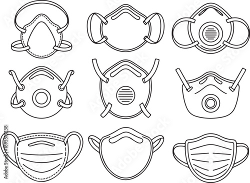 mask line art set face mask types for medical safety use