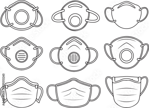 mask grid of respirator surgical and cloth mask designs