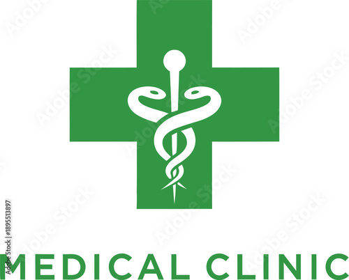 Medical Clinic Logo with Staff of Asclepius Symbol