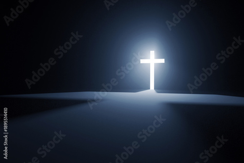 Obraz na plátně Minimalist religious background featuring a luminous white cross