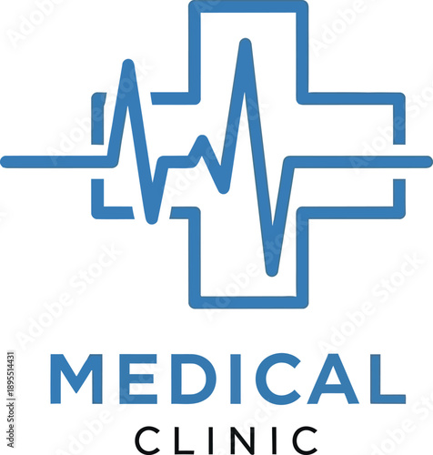 Medical Clinic Logo with Heartbeat Line Art