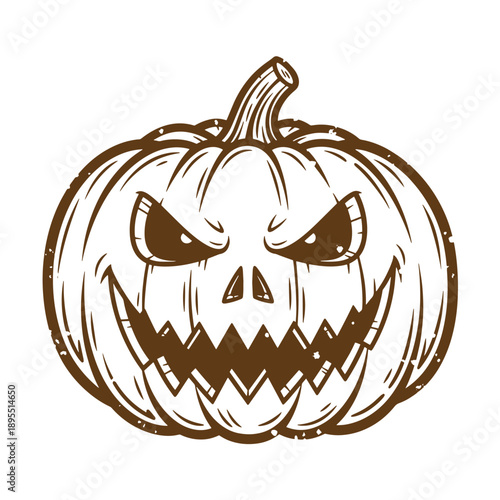 Vintage Grunge texture angry pumpkin with a toothy grin and a skull face for Halloween  a spooky and scary jack o lantern