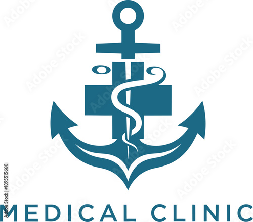Medical clinic logo featuring anchor and staff symbol