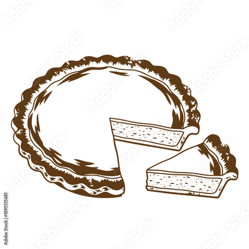 Vintage Grunge texture Illustration of a pie with two slices cut out one placed on the side decorated pie crust