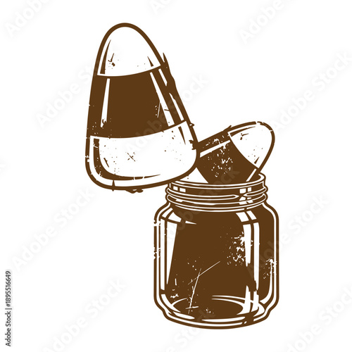 Vintage Grunge texture sealed glass jar with pack of sugar substitutes on white background  healthy dessert sweetener