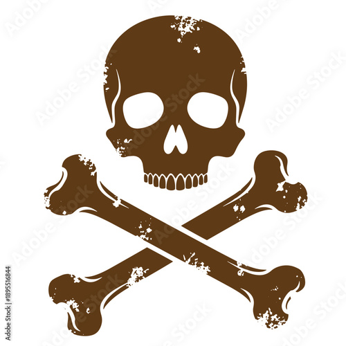 Vintage Grunge texture Skull and crossbones symbol for warning or warning sign on white background