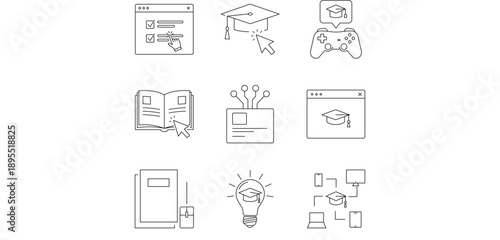 Digital learning and gaming setup icons collection, and editable stroke. EPS-10.