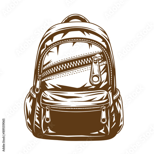 Vintage Grunge texture a drawing of a backpack with zippers on a white background