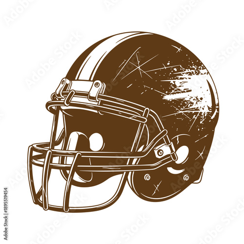 Vintage Grunge texture American football helmet with distressed texture and white stripe on white background