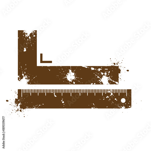 Vintage Grunge texture distressed illustration of a combination square and ruler on white background
