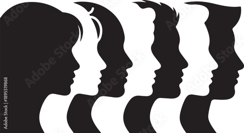 Silhouettes with shadows on white background. Peopl Profile Faces. one line Art icon drawing vector