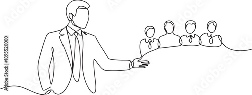 Continuous one line drawing of businessman connecting person icons, one line Art icon drawing vector