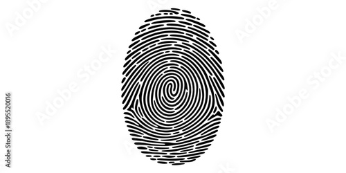 Abstract black fingerprint symbol on white background for identity and security concepts