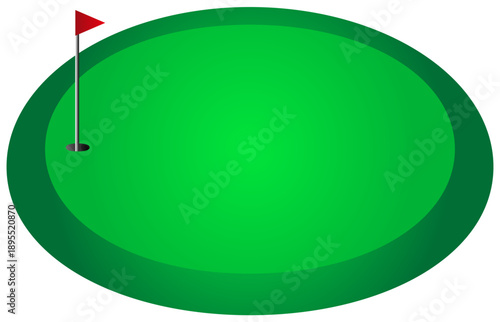 ベクターの素材でグラデーションも付けて真ん中に画像や文字などを入れて旗や穴もありオリジナルの装飾、デザインが出来るスポーツのゴルフのグリーンのイラストのフレーム、背景