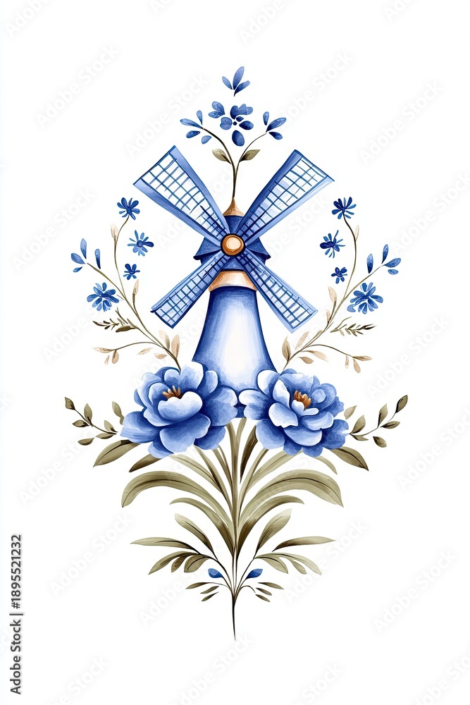 Obraz premium Delft tile with classic windmill illustration.